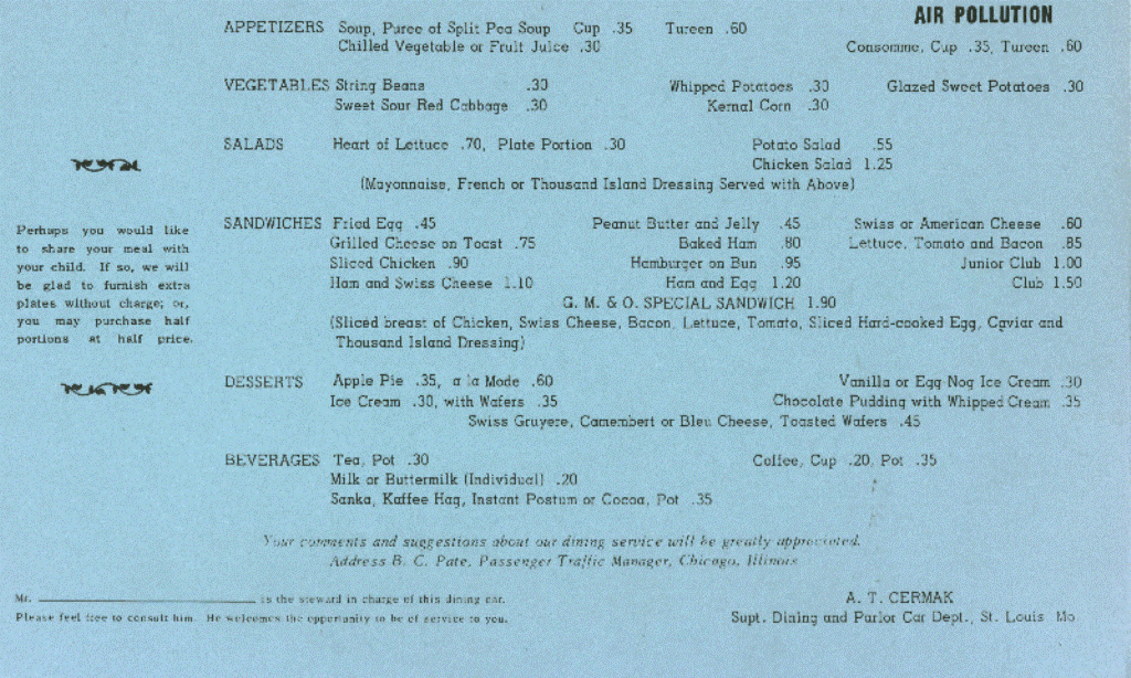 Gulf Mobile & Ohio Lunch Menu Inside Section