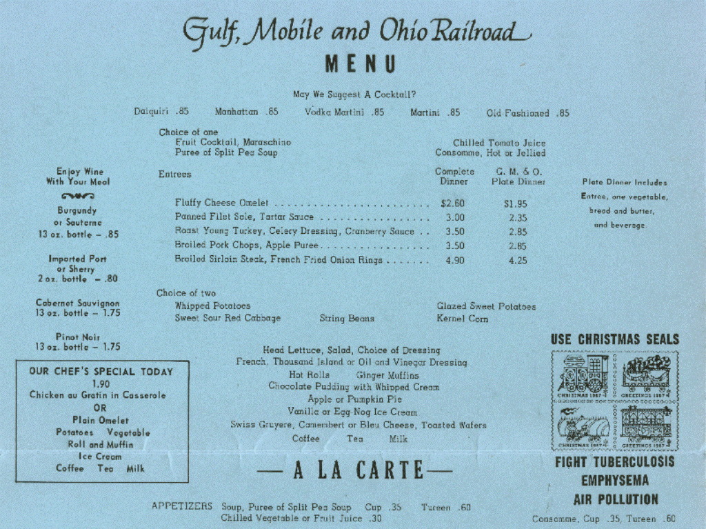 Gulf Mobile & Ohio Lunch Menu Inside Section