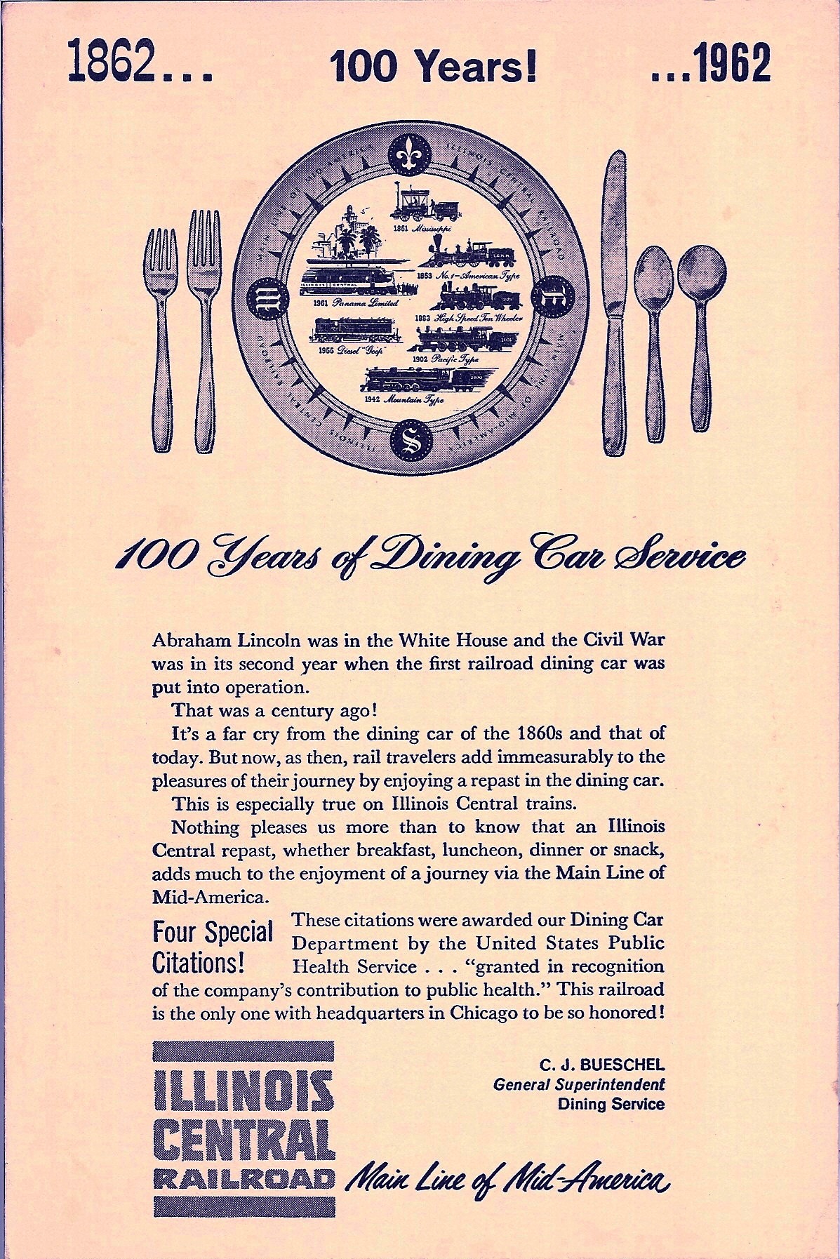 Illinois Central Lunch Menu Cover